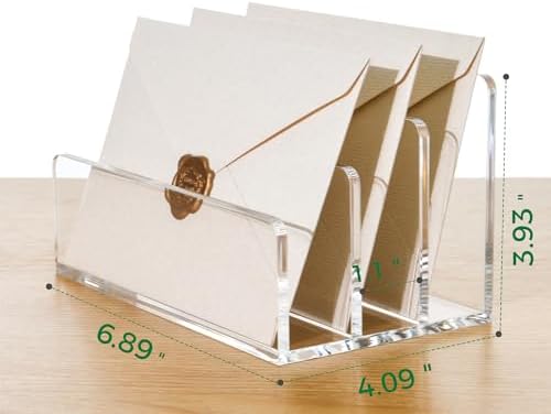 3 Compartments Clear Acrylic Mail Holder – Vertical Letter Sorter &