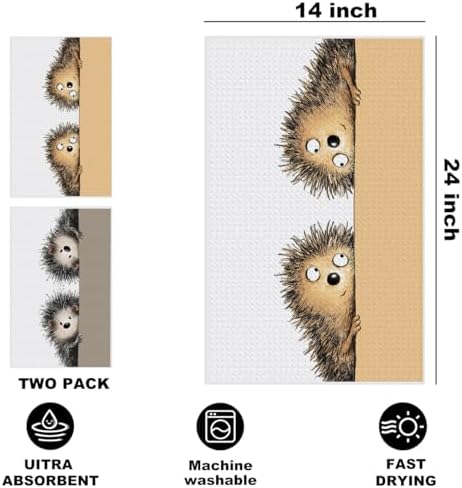 2 Pcs Funny Hedgehog Kitchen Towels, Hedgehog Gifts Reusable Dish
