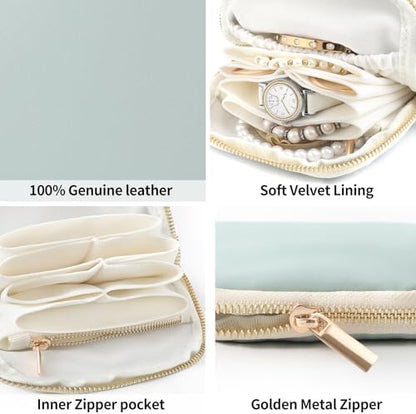 Genuine Leather Travel Jewelry Organizer Case Pouch Bags with Zipper