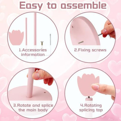 WEBEEDY Pink Tulip Wooden Paper Towel Holder Freestanding Countertop