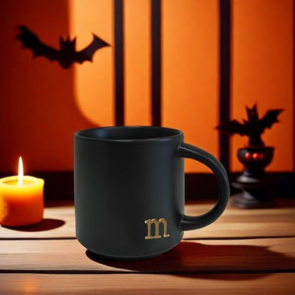 COLLECTIVE HOME Black Ceramic Coffee Mug, 15 oz Golden Monogram Tea