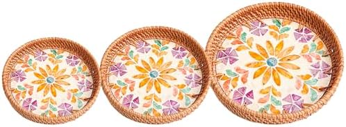 Joyeee 3 Pack Round Woven Tray, Large Medium Small Stackable Rattan