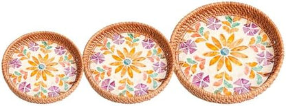 Joyeee 3 Pack Round Woven Tray, Large Medium Small Stackable Rattan
