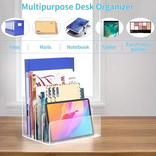 Clear Acrylic File Organizer, 4 Sections Acrylic File Holder Sorter