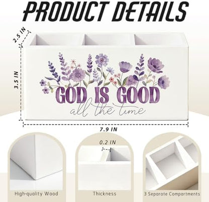 Purple Floral Christian Pen Pencil Holder for Desk Decor