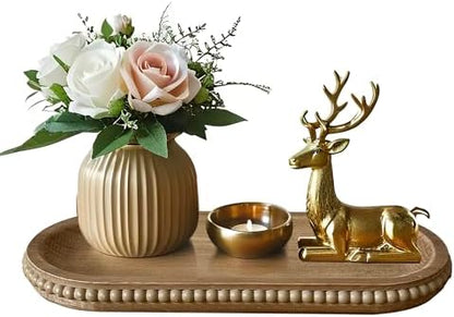 dwellington Wooden Farmhouse Decorative Tray, 11.8in Rustic Beaded