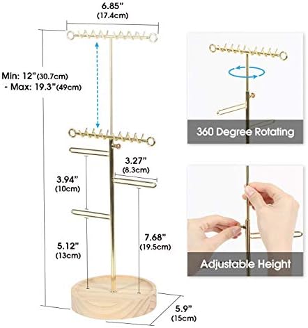J JACKCUBE DESIGN Jewelry Tree Organizer Stand Adjustable Gold Metal