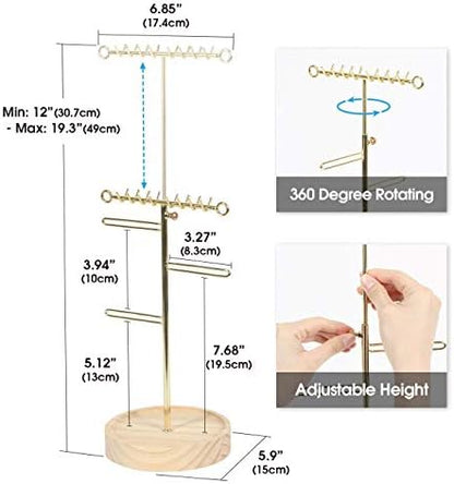 J JACKCUBE DESIGN Jewelry Tree Organizer Stand Adjustable Gold Metal