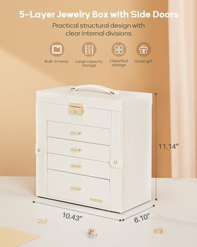 Homde Large Jewelry Box for Women: 5-Layer Organizer with Lock for