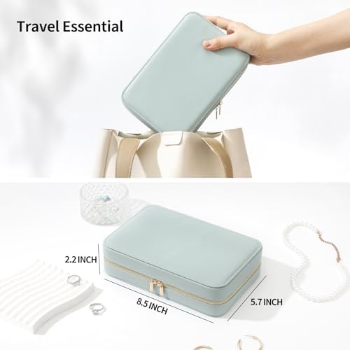 Genuine Leather Travel Jewelry Organizer Case Box with Mirror for