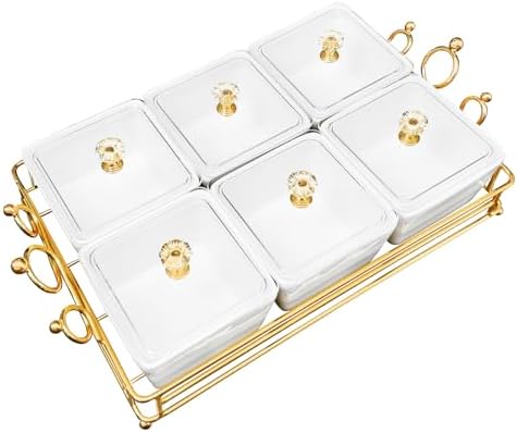 YA JU Ceramic Bowls and with Lid Gold Basket Trays, 6 Removable Small