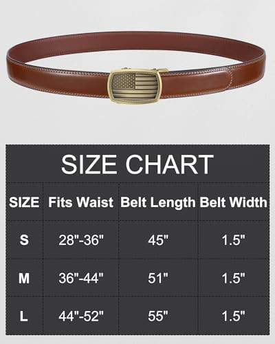 Ratchet Belts for Men Leather with Adjustable American Flag Buckle