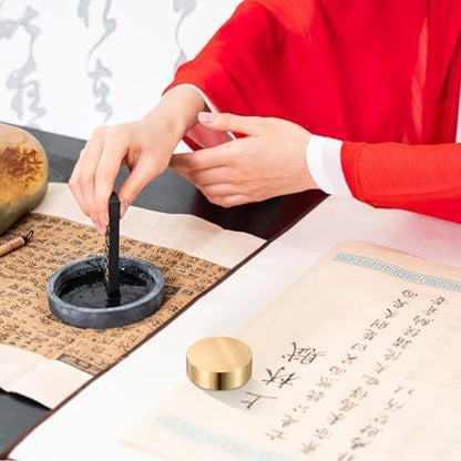 Modern Calligraphy Brass Paperweight Round Heavy Paperweight Press for