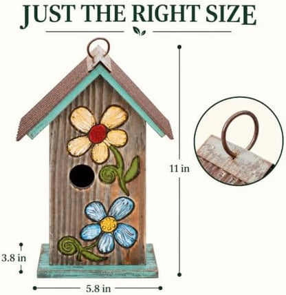 Topadorn Hanging Bird House for Outside, 11" Hand-Painted Wooden
