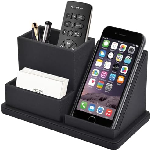 Pu Leather Desk Pen/Pencil Organizer Multi-Function Cell Phone/Remote