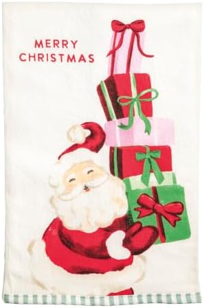 Mud Pie Printed Santa Present Decorative Bar Towel, Decorative Kitchen