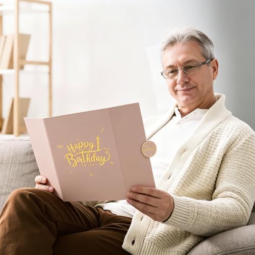 Decorwell Birthday Guest Book, 18" x 12" Pink Gold Signature Book for
