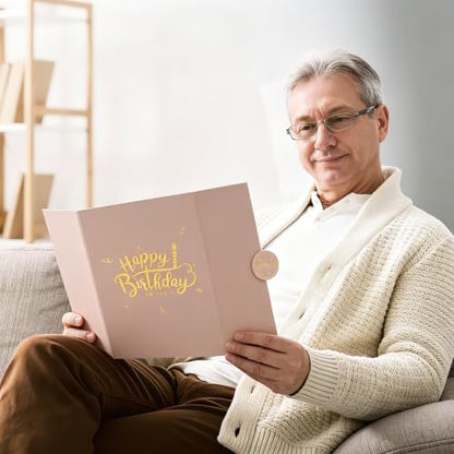 Decorwell Birthday Guest Book, 18" x 12" Pink Gold Signature Book for