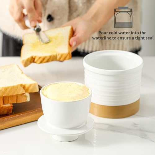 Hasense Ceramic Butter Crock with Lid, French Butter Keeper with Water
