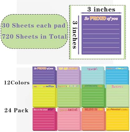 24Pcs Inspirational Sticky Notes with Lines Positive Affirmation