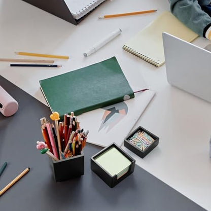 Black Desk Organizer Set of 3 - Wood Office Desk Accessories - Desk