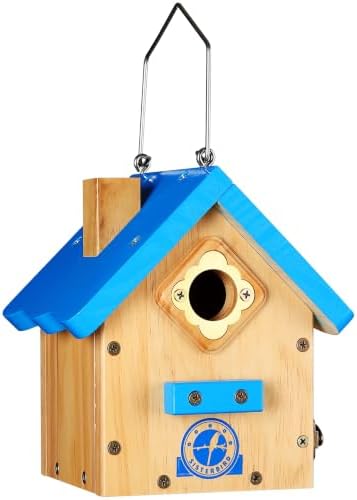 SISTERBIRD Birdhouses for Outdoors, Blue Hanging Wren House, Warming