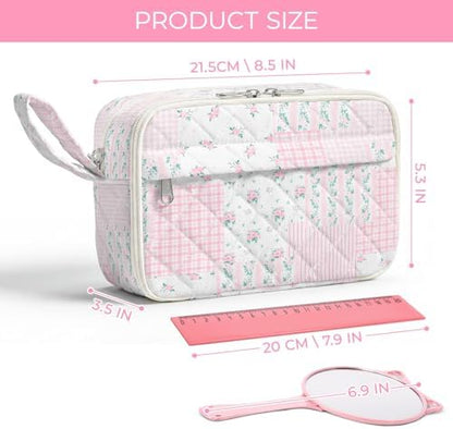 WOBAGMEN Quilted Pencil Pouch for Girls Women, Large Pencil Case Pouch