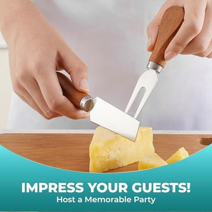 YUANQIAN Cheese Knife Set with Acacia Wood Handles - Cheese Knife