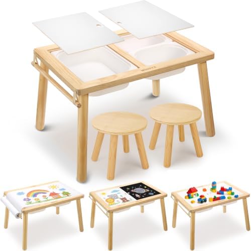 WINGYZ Sensory Table and 2 Chairs Set, Toddler Table with 3 Storage