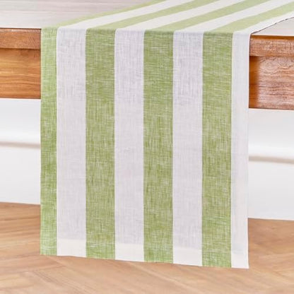 Solino Home 100% Pure Linen Table Runner, 14 x 90 in, Green, Cabana