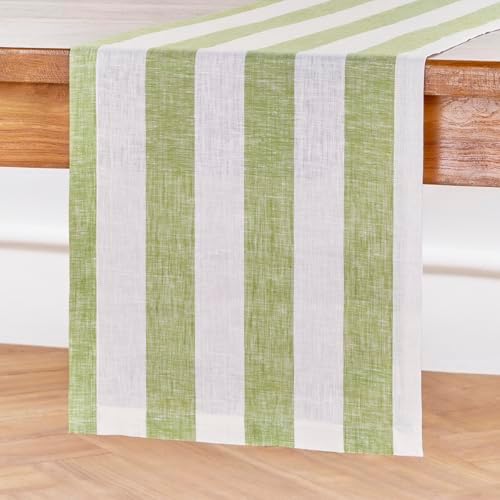 Solino Home 100% Pure Linen Table Runner, 14 x 36 in, Green, Cabana