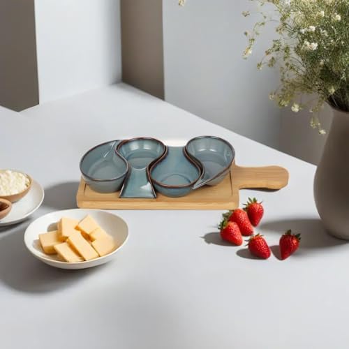 5-pc Porcelain Mini dip bowls for parties, Condiment serving tray
