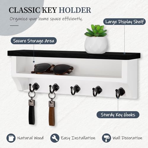 Nekon Key Holder Wall Mount, Wall Organizer Shelf with 5 Key Hooks
