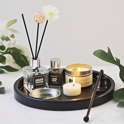 Round Black Metal Candlestick Tray, Decorative Serving Tray, Candle