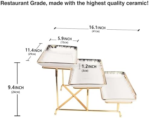 Three-Tier Ceramic Plate Rack - Foldable Gold Plate Rack with Three