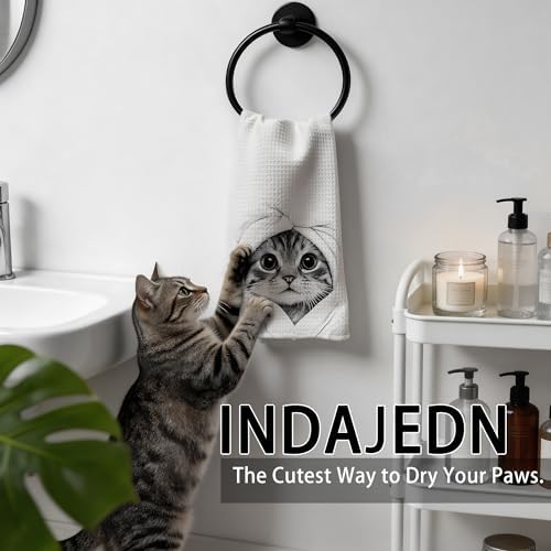 Funny Cat Gifts Hand Towels, Cute Tabby Cat Hand Towels for Bathroom