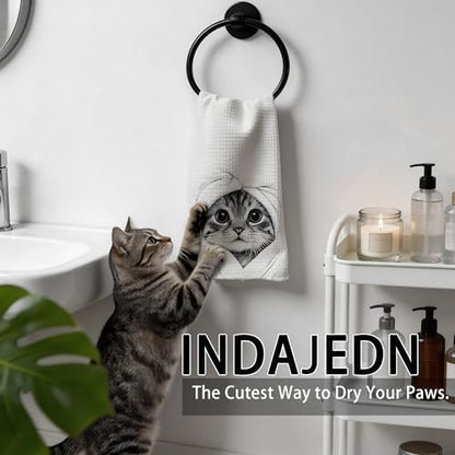 Funny Cat Gifts Hand Towels, Cute Tabby Cat Hand Towels for Bathroom