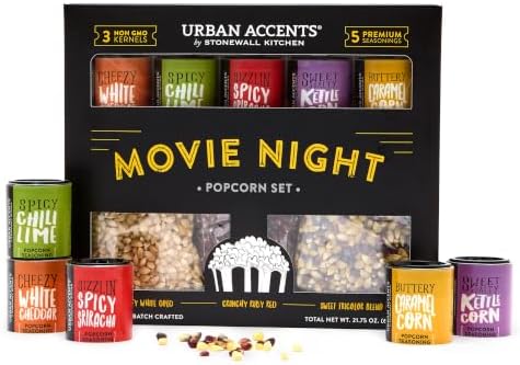 Urban Accents Movie Night Popcorn Gift Set, 3 Varieties & 5 Seasonings