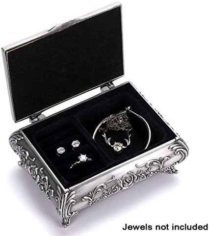 Hipiwe Vintage Jewelry Box Small Metal Trinket Box Engraved Rose for