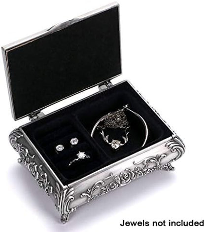 Hipiwe Vintage Jewelry Box Small Metal Trinket Box Engraved Rose for