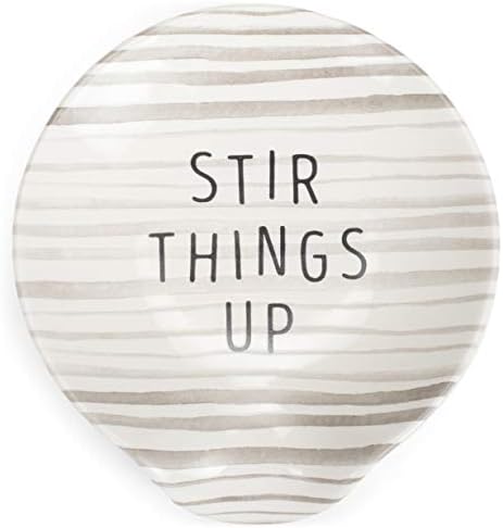 DEMDACO Stir Things Up 4.5 x 4 Glossy White and Grey Stripe Ceramic