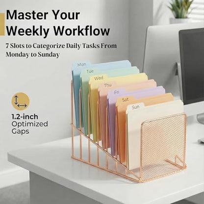 Rose Gold Desk Organizer 7 Slot Inclined Vertical File Folder Holder
