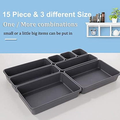 Kutesna 15PCS Interlocking Drawer Organizer, Plastic Desk Organizers