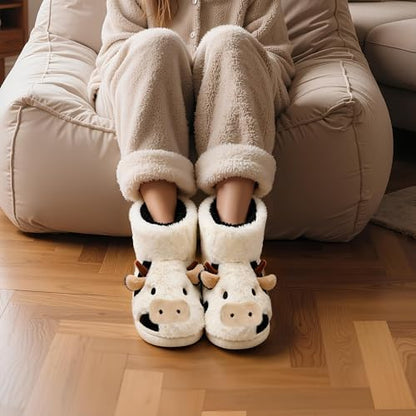Jerzmy Fuzzy House Cow Slippers for Women Men, Cozy Warm