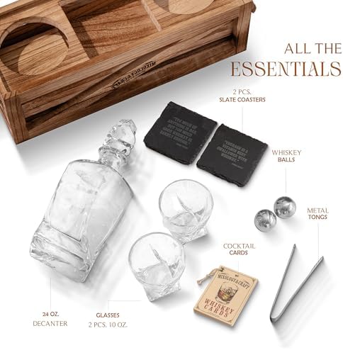 Mixology & Craft Crystal Whiskey Decanter Set 24oz with Glasses &