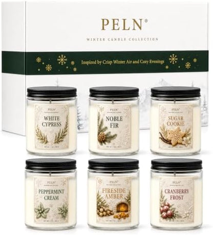 6-Pack Winter Candle Gift Set, 7 oz Soy Candles, Holiday Christmas