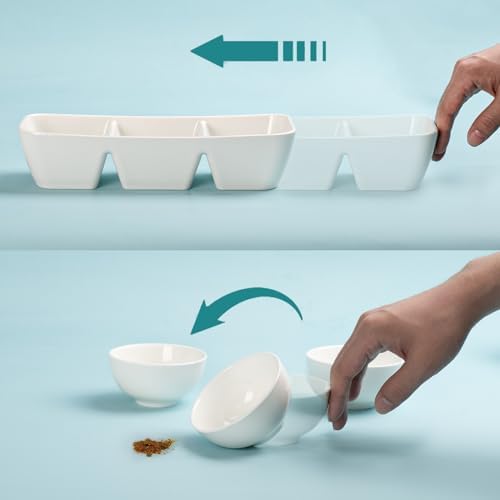 Ceramic Divided Serving Tray 11 Inch, 3 Compartment White Condiment