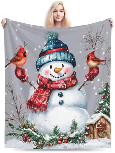 Cute Snowman Blanket Soft Warm Winter Snowman Fleece Plush Throw