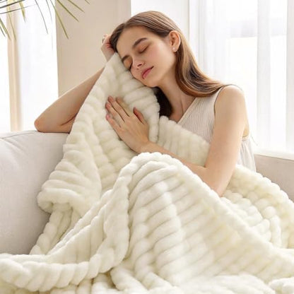decorUhome Cream White Fleece Throw Blanket 50x60 Inches