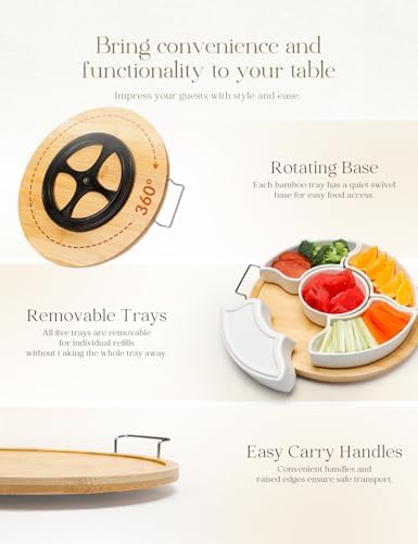 Ceramic Divided Serving Dishes with 360°Rotatable Bamboo Tray and